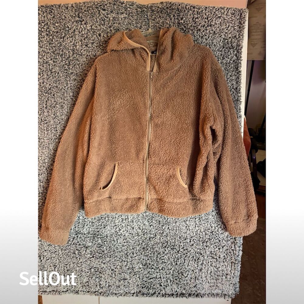 Amazon Women's Sherpa Fleece Hooded Jacket Camel Size 3X Casual Warm